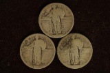 3 NO DATE SILVER STANDING LIBERTY QUARTERS