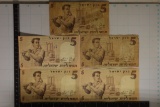 5-1958 ISRAEL 5 OLD SHEKEL BANKNOTES CIRCA