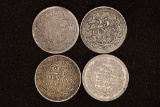 1917, 26, 43 & 1944 NETHERLANDS SILVER 25 CENT