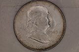 1949-S SILVER FRNAKLIN HALF DOLLAR. AU WITH TONING