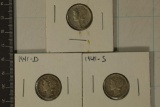 1941, 41-D & 1941-S SILVER MERCURY DIMES