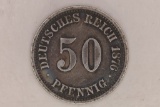 1876-A GERMAN SILVER 50 PFENNING .0804 OZ. ASW
