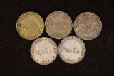 3-1944 & 2-1947 CURACAO SILVER 1/10 GULDEN COINS