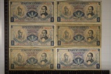 6-COLUMBIA 1 PESO BILLS: 1-1961, 1-1966, 1-1971,