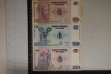 3 CRISP UNC CONGO COLORIZED BILLS: 2013-20,