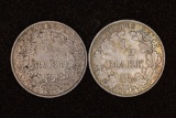 1911-E & 1916-J GERMAN SILVER 1/2 MARK COINS