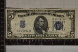 1934-D US $5 SILVER CERTIFICATE XF+ BLUE SEAL