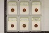 6 SLABBED LINCOLN CENTS: 1959-P BU RED, 2000-D