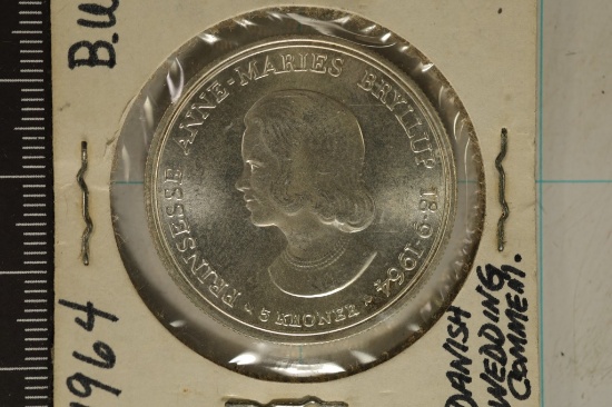 1964 DENMARK SILVER UNC 5 KRONER COIN .4372 OZ ASW