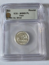 Auction photo of 1/10 OZ. SILVER TRAIN ROUND ICG MS69 PL