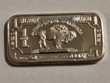 Auction photo of 1 GRAM .999 FINE SILVER BUFFALO BAR