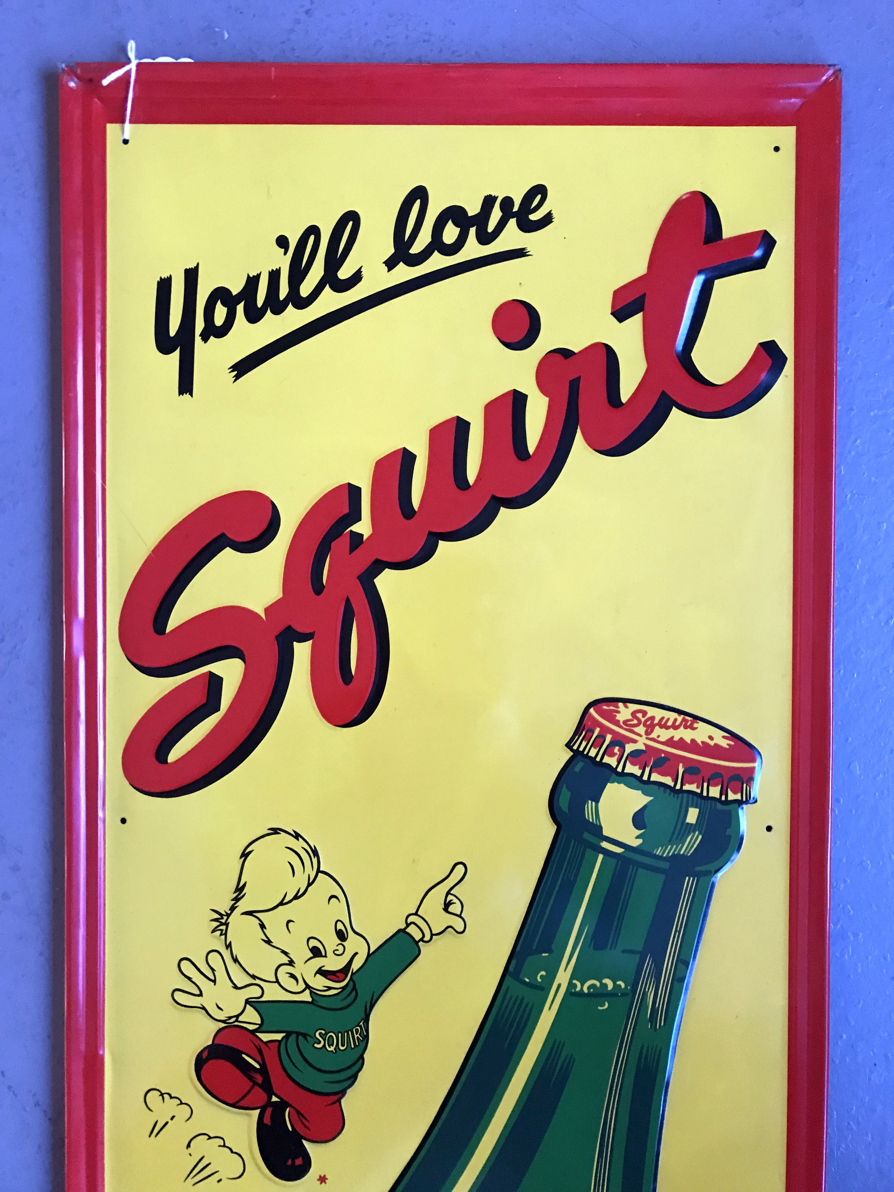60’s Squirt スクワート ボーイ ソーダー ビンテージ カードボード Squirt Soda, Self Framed Tin Advertising Sign | Proxibid