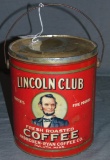 Rare. Lincoln Club 5 Pound Coffee Pail.