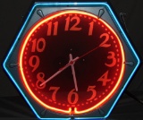 Cleveland Neon Hexagon Clock