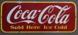 Coca Cola Sold Here Ice Cold Porcelain Sign