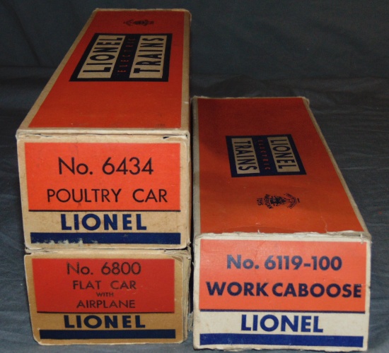 Boxed Lionel 6800, 6119-100 & 6434 Freight Cars