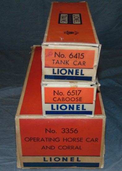 Boxed Lionel 3356, 6415 & 6517 Freight Cars