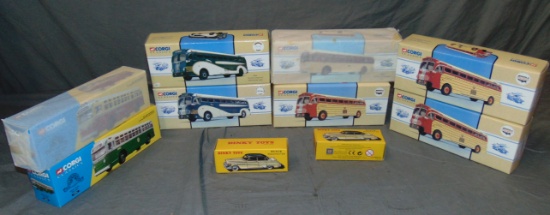 8 Modern Corgi Busses, Plus 2 Dinkys