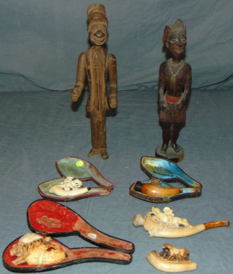 Lot of Hand Carved Figural & Meerschaum Pipes