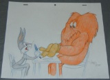 Signed Virgil Ross Drawing, Bugs Bunny & Gossamer