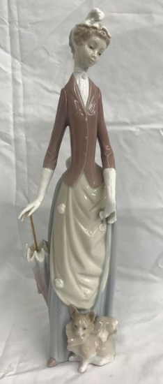 Lladro Woman with Parasol and Dog.
