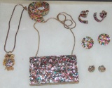 Vintage Confetti Lucite Jewelty and Purse.