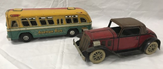 Japanese Tin Toy Bus & Coupe