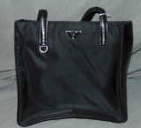 Prada.  Black Nylon and Leather Tote.