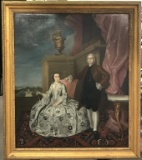 Large 19th Century Oil on Canvas, Man & Woman