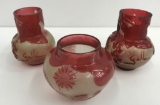 (3) Miniature Cameo Glass Galle Vases