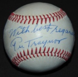 Pie Traynor Signed and Inscribed Baseball.