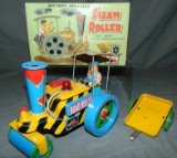 Boxed Battery Op Steam Roller with Trailer, Rosko