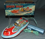 Boxed Remote Control Tin Litho Speed Boat, Japan