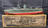 Boxed Tin Litho Windup Torpedo Boat, SAN Japan