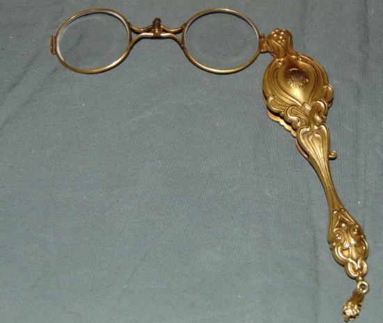 14K Yellow Gold Circa 1970 Lorgnette with Diamonds