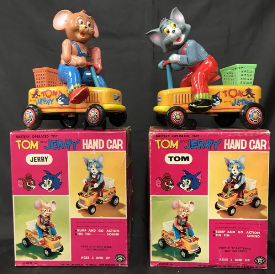 (2) Boxed Battery Operated Tom & Jerry Hand Cars