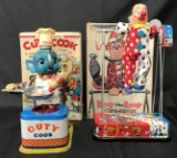 2 Boxed Battery Op Toys, Cuty Cook & Loop Clown