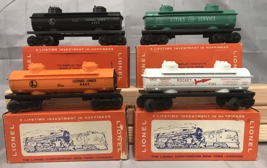 4 LN Boxed Lionel Tank Cars, Scarce Boxes