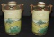 Nippon Dark Woodland Pair of Two Handled Vases.