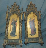 19th C Pair of Olga Ciardi Gilt Oil Icon Paintings