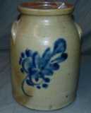 Blue Decorated Stoneware Crock Pot