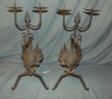 Pair of Wrought Iron Griffin Candlestick Holders