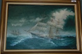H. Luhrs. Oil on Canvas. Sailing Ship.