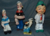 Lot of 4 Various Popeye Carnival Chalkware Statues