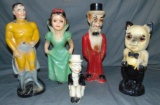 Lot of 5 Various Carnival Chalkware Statues
