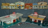 (4) Marx Tin Lithographed Playset Buildings