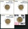 Lot of Four U.S. Gold 2 1/2 Dollar Coins.