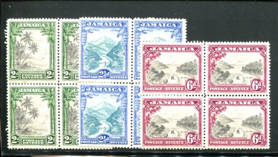 Jamaica #106-108 Mint Blocks.