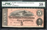 1864 $5 Confederate States of America, PMG 58
