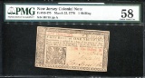 1776 1 Schilling New Jersey Colonial Note PMG 58